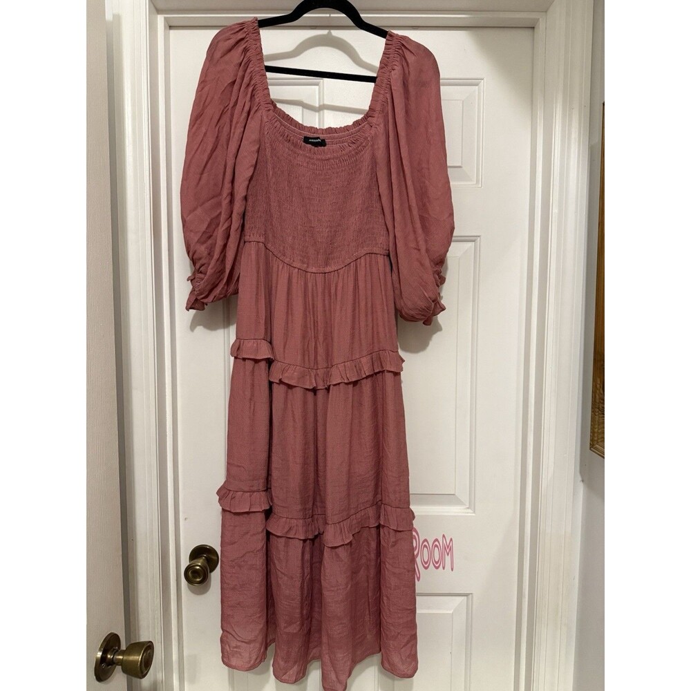 Mittoshop Smocked Midi Dress Womens Large Bohemian Romantic Cottagecore
